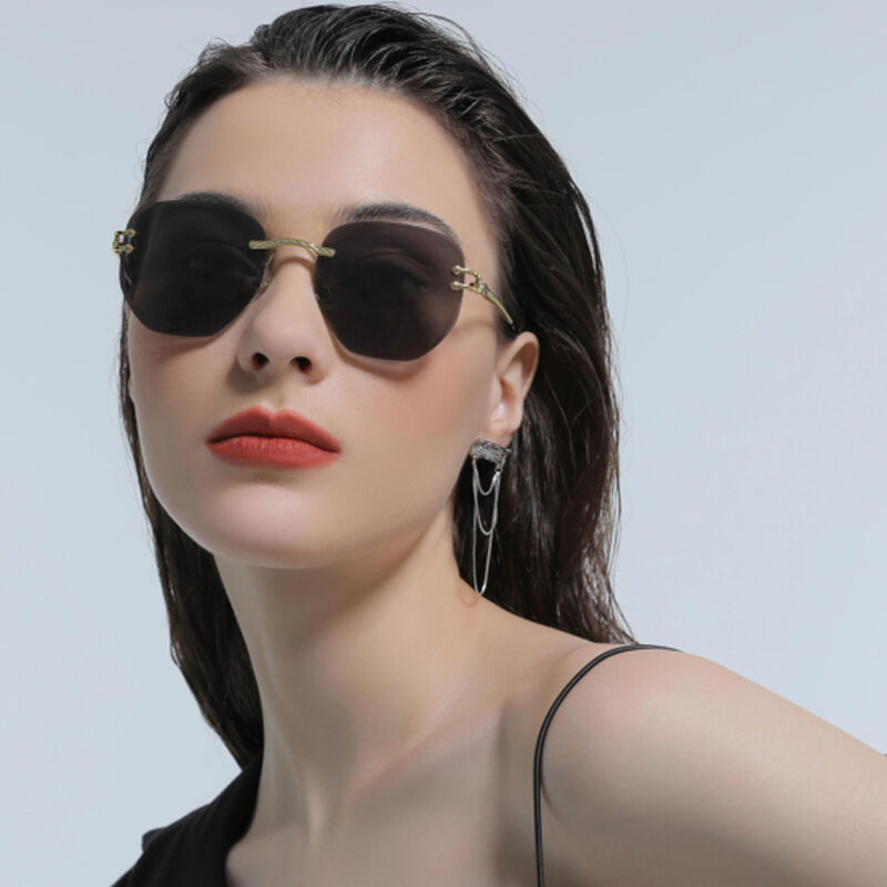 Jeulia "Make A Splash" Geometric Grey Rimless Women's Sunglasses