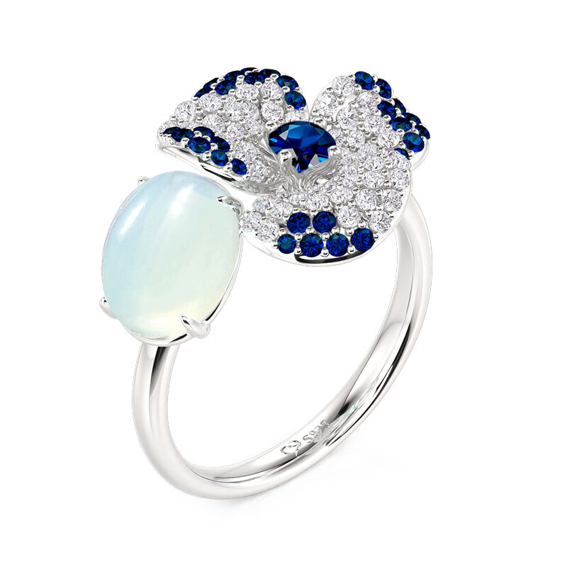 Jeulia Midsummer Night Anello Fiore con Pansé e Pietra di Luna