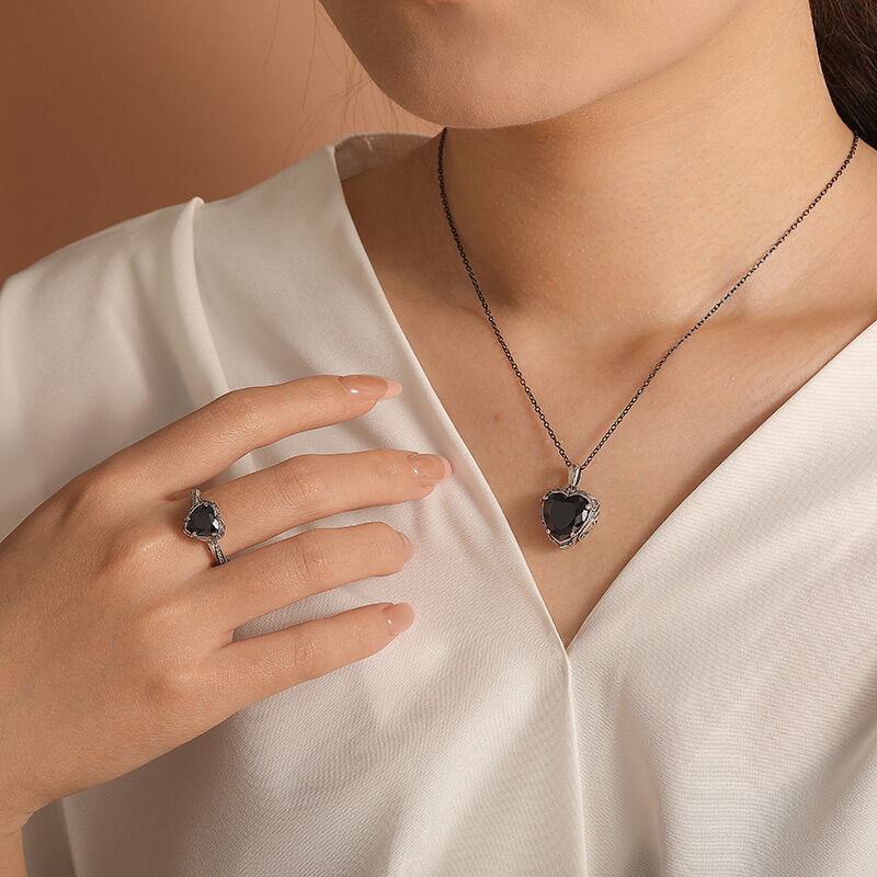 Jeulia Aged Finish Black Heart Necklace Sterling Silver