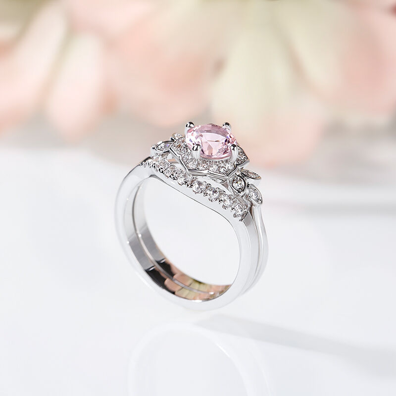 Jeulia Rundschliff Sterling Silber Blumen-Design Ring aus synthetischem Morganit