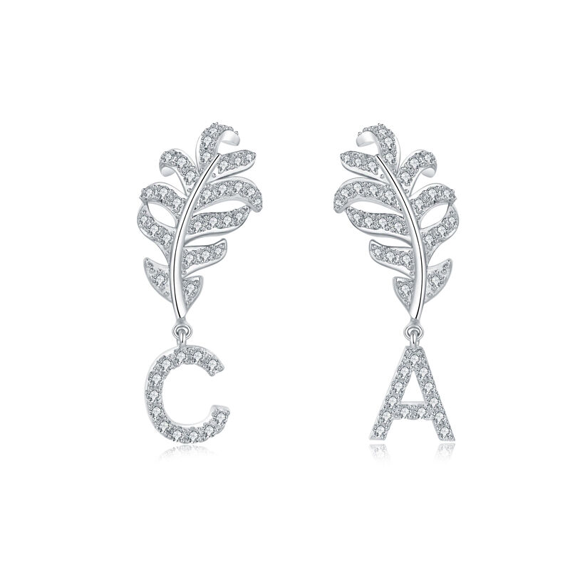 Jeulia "Unique Feather" Personalized Sterling Silver Earrings