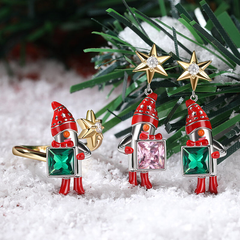 Jeulia “Lieber Weihnachtsmann“ Weihnachten Cute Cartoon Weihnachtsmann Sterling Silber Schmuck Set