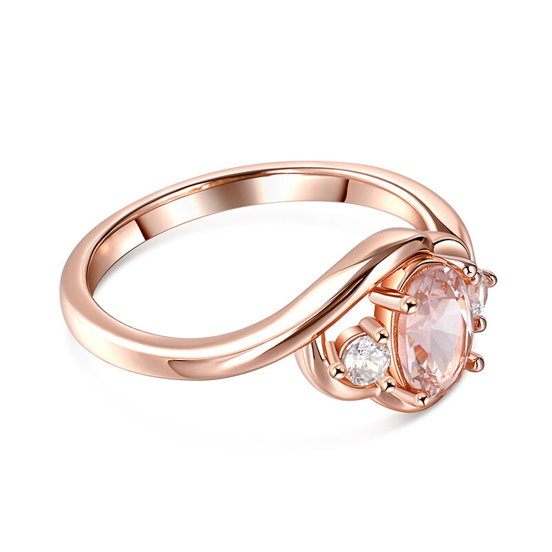 Jeulia Three Stone Oval Cut Synthetic Morganite Sterling Silver Ring