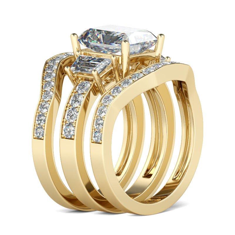 Jeulia Gold Tone Radiant Cut Sterling Silver Ring Set