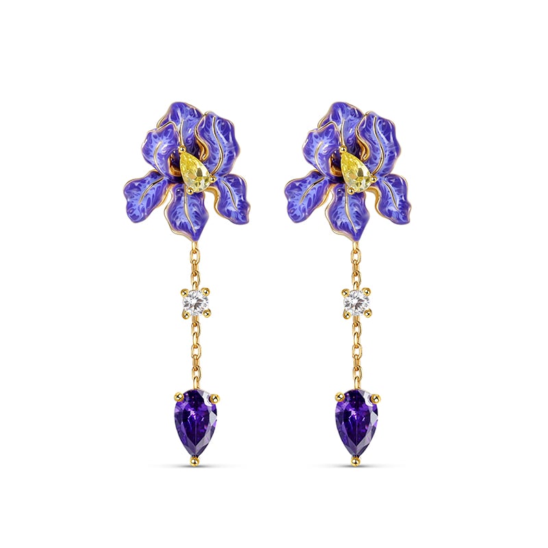 Jeulia "Blooming Iris" Enamel Sterling Silver Earrings