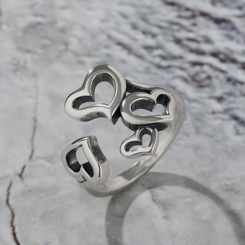 Jeulia "Lovely Hearts" Sterling Silver Open Ring