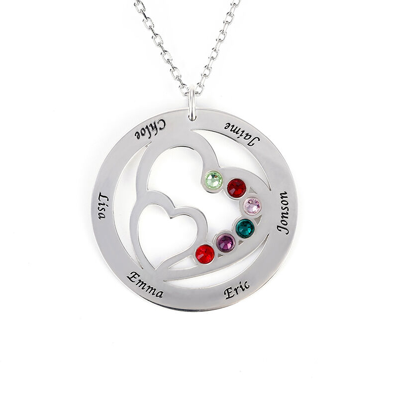 Jeulia Heart in Heart Family Necklace with Birthstones Sterling Silver