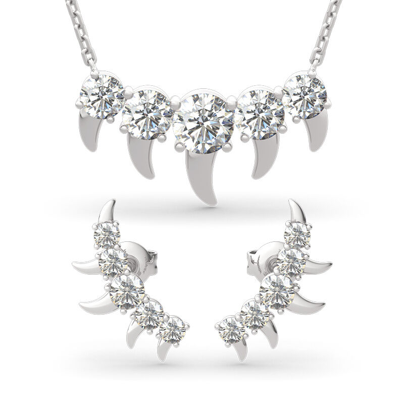Jeulia Spike Design Round Cut Sterling Silver Jewelry Set