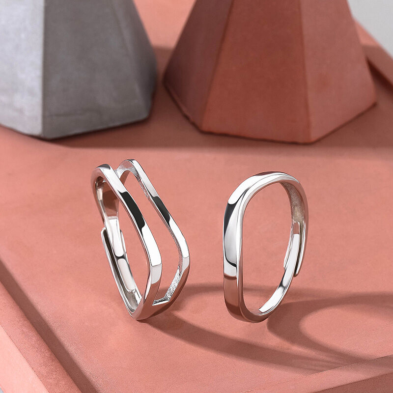 Jeulia "The Only Eternal Love" Simple Polished Adjustable Sterling Silver Couple Rings