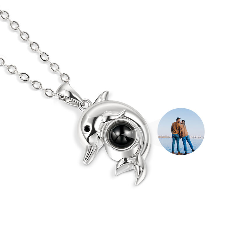 Jeulia Dolphin Design Personalized Photo Projection Sterling Silver Necklace