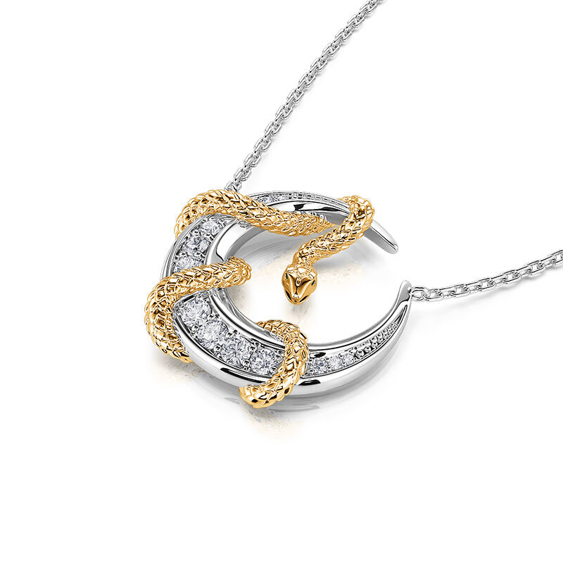 Jeulia "Golden Embrace" Snake & Moon Sterling Silver Necklace