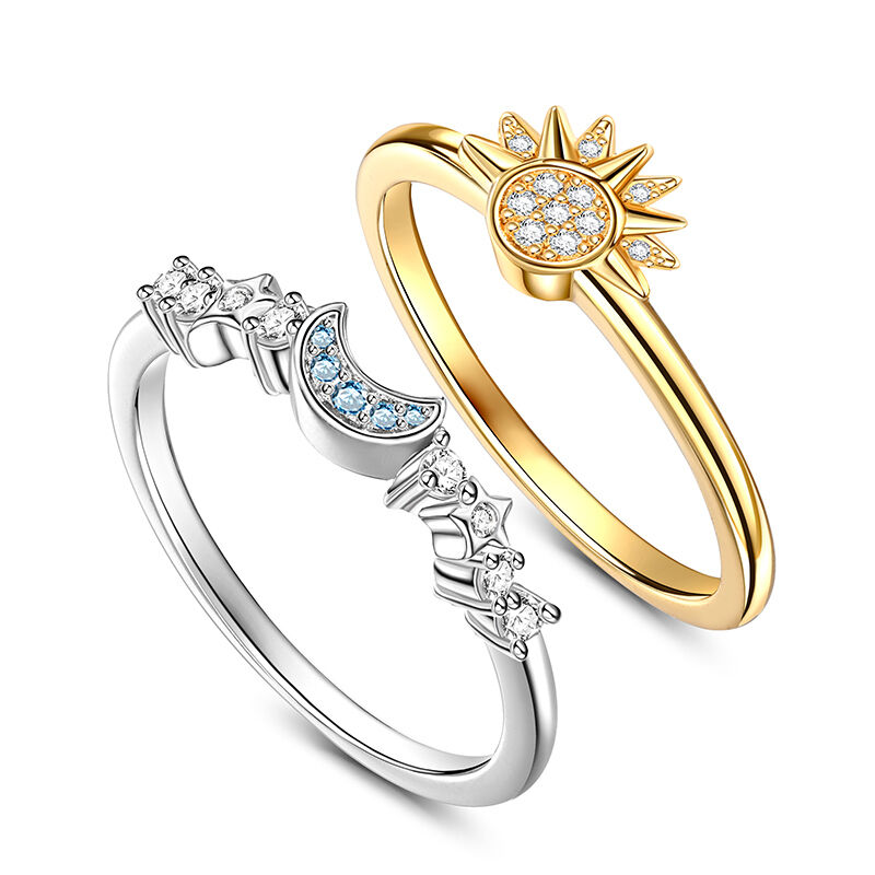 Jeulia Celestial Sun & Moon Sterling Silver Ring Set