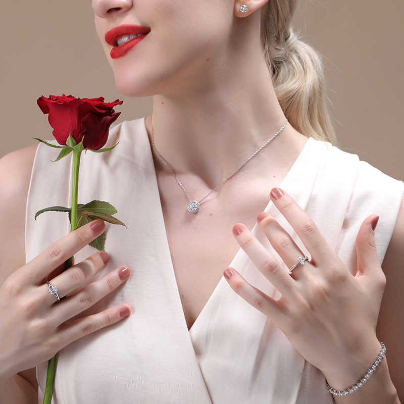 Jeulia Collier Collier Halo Coupe Ronde Argent Sterling
