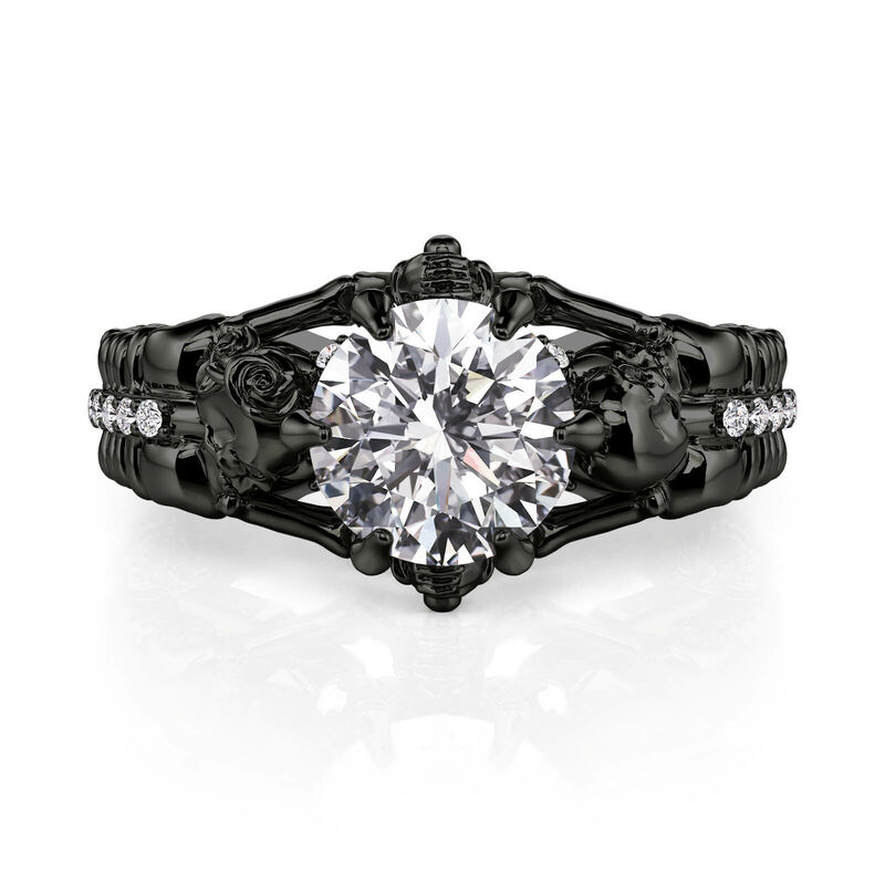 Jeulia Anel Caveira Negro Elegância Gótica Prata Sterling