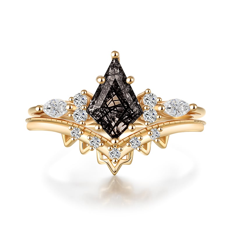 Jeulia Classic Kite Cut Black Rutilated Quartz Ring Set