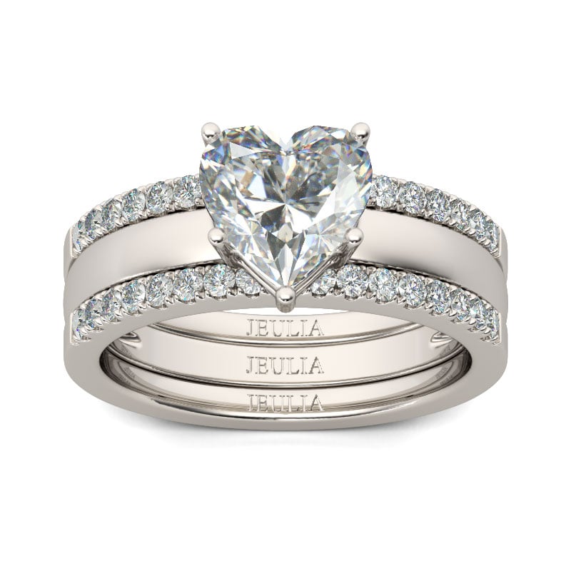Jeulia Shining Heart Cut Sterling Silver Enhancer Ring Set