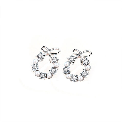 Jeulia Bowknot Pearl Wreath Sterling Silver Stud Earrings