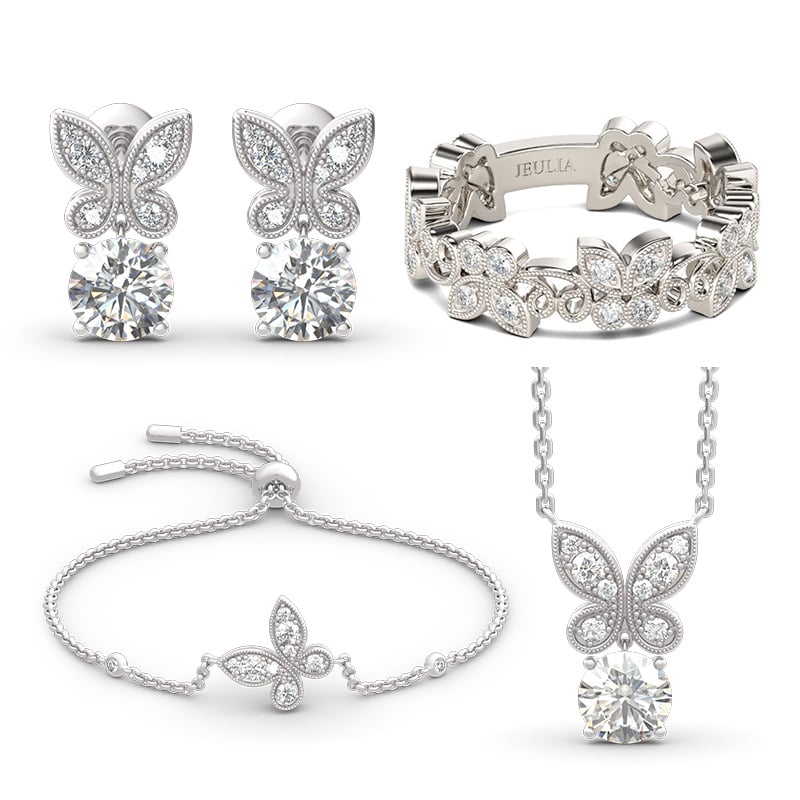 Jeulia Butterfly Round Cut Sterling Silver Jewelry Set