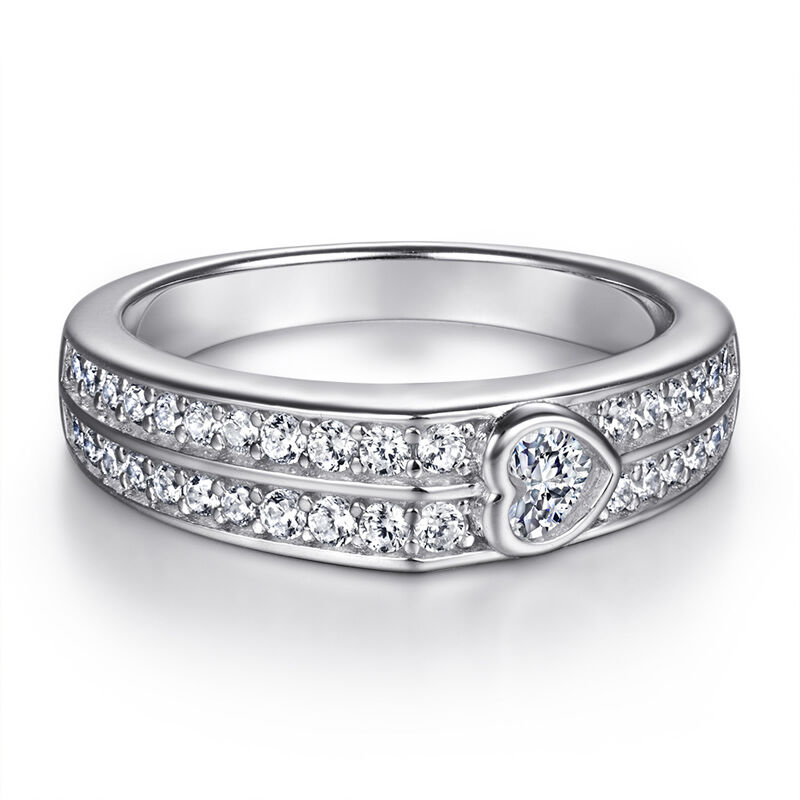Jeulia Flat Two-Row Pave Stones Sterling Silver Women's Band