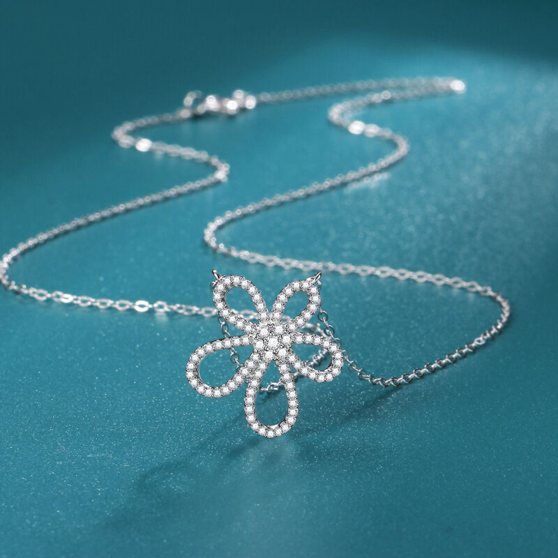Jeulia "Irresistible Beauty" Flower Sterling Silver Necklace