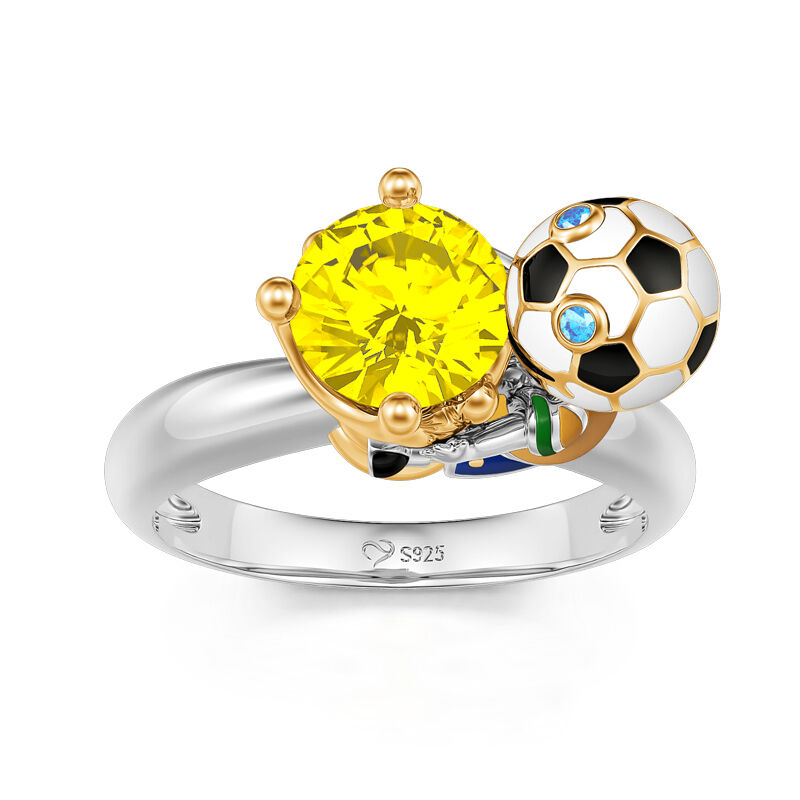 Jeulia Hug Me "You're My Champion" Brazil Football Team Round Cut Sterling Silver Ring