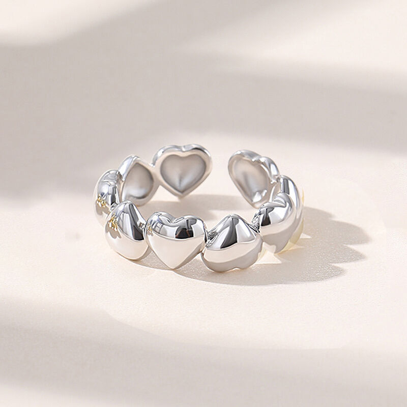 Jeulia Heart Shape Sterling Silver Adjustable Open Ring