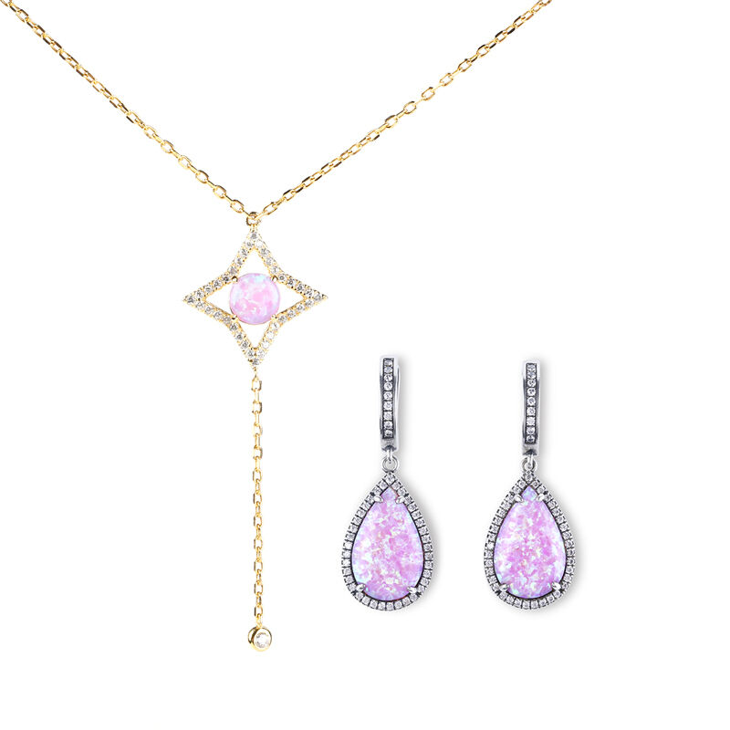 Jeulia Purple Opal Sterling Silver Jewelry Set