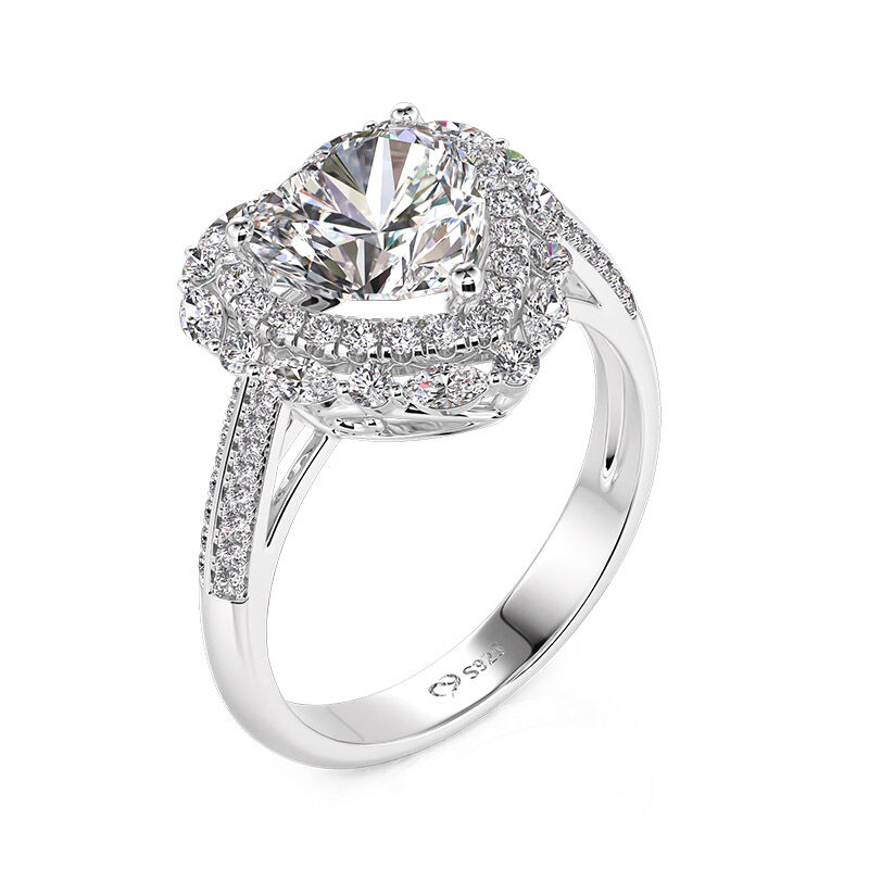 Jeulia Anello di Fidanzamento Vintage a Forma di Cuore con Doppio Alone in Argento Sterling