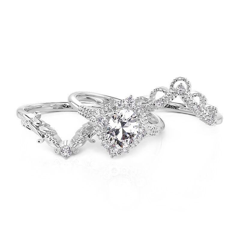 Jeulia Vintage Vine Oval Cut Bridal Ring Set Sterling Silver