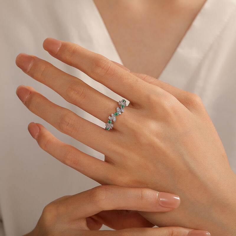 Jeulia Anello Elementi Botanici Personalizzato con Pietra di Nascita
