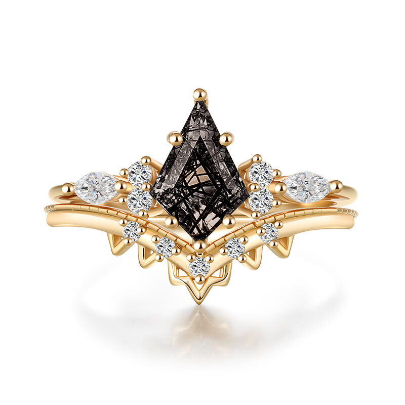 Jeulia Classic Kite Cut Black Rutilated Quartz Ring Set Jeulia Classic Kite Cut Black Rutilated Quartz Ring Set