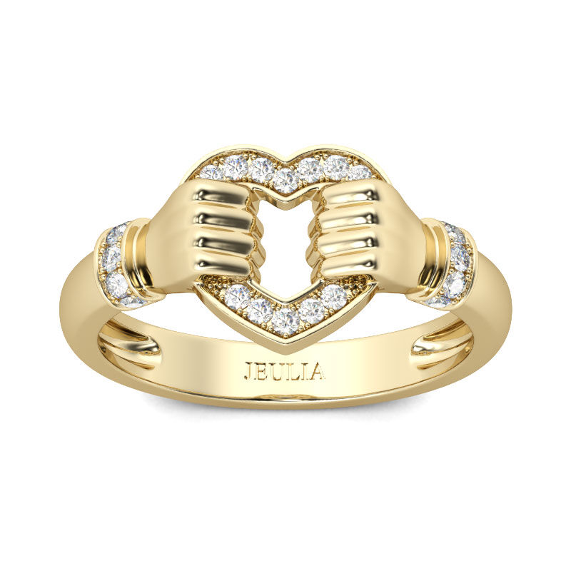 Jeulia Gold Tone Heart Design Sterling Silver Cocktail Ring