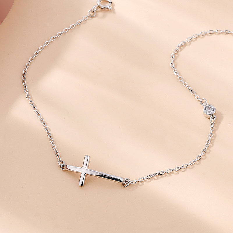 Jeulia Sideways Cross Faith Sign Sterling Silver Bracelet