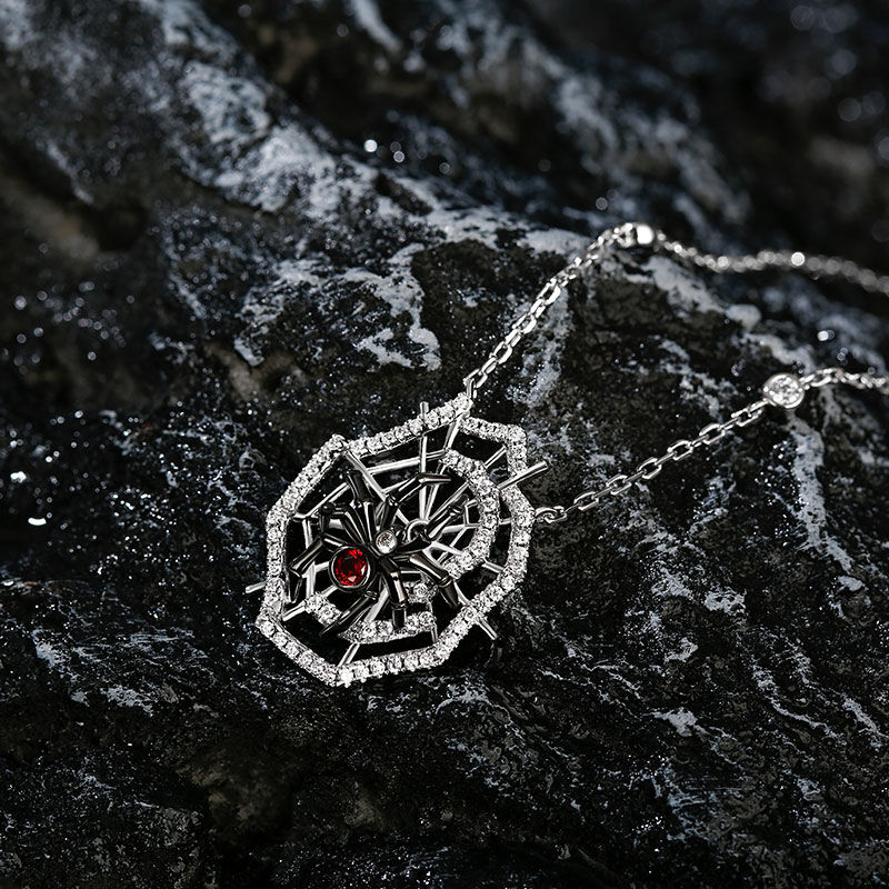 Jeulia "Web of Death" Spider Web Two Tone Sterling Silver Necklace