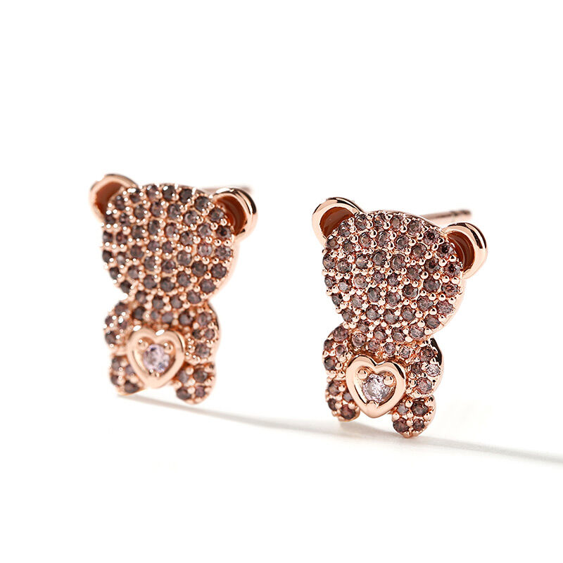 Jeulia "Look At Me" Bear Design Sterling Silver Stud Earrings