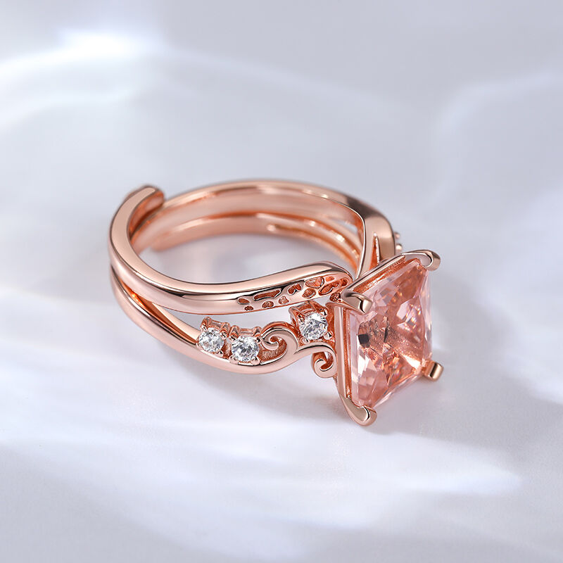 Jeulia Vintage Radiant Cut Synthetic Morganite Sterling Silver Ring Set