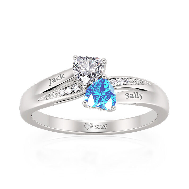 Jeulia "Shooting Star" Two Hearts Custom Name Promise Ring