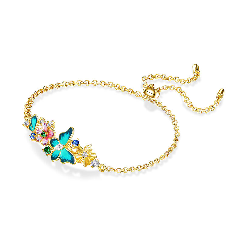 Jeulia Colored Enameled Floral Butterfly Bracelet