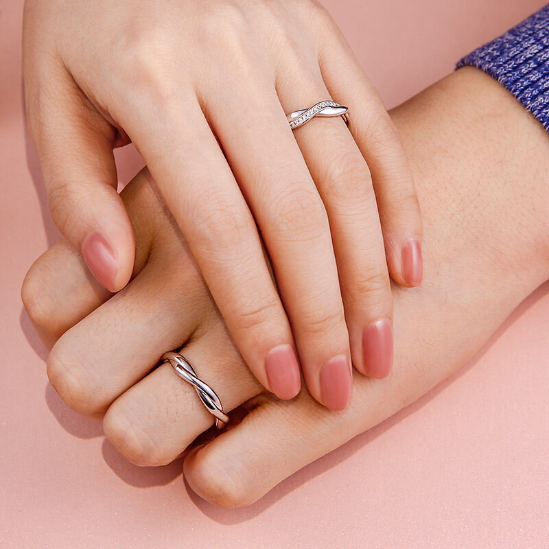 Jeulia "Interweaving of Love" Sterling Silver Couple Rings