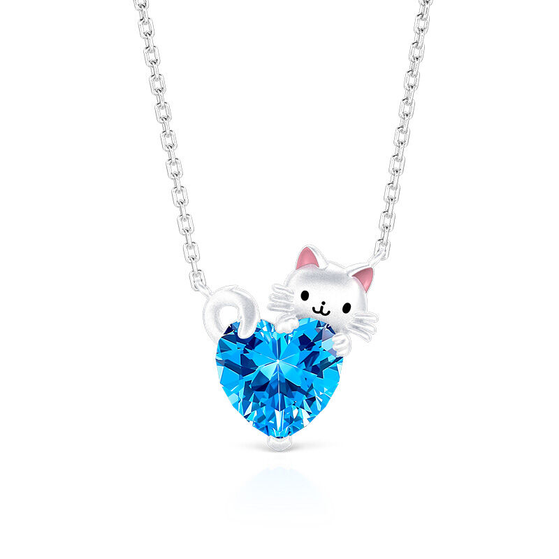 Jeulia Hug Me かわいい 猫 ハート ネックレス スターリングシルバー
