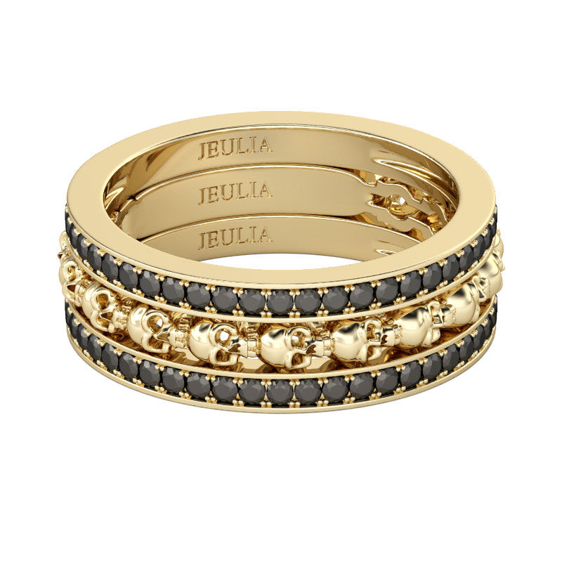 Jeulia 3PC Yellow Gold Tone Skull Ring