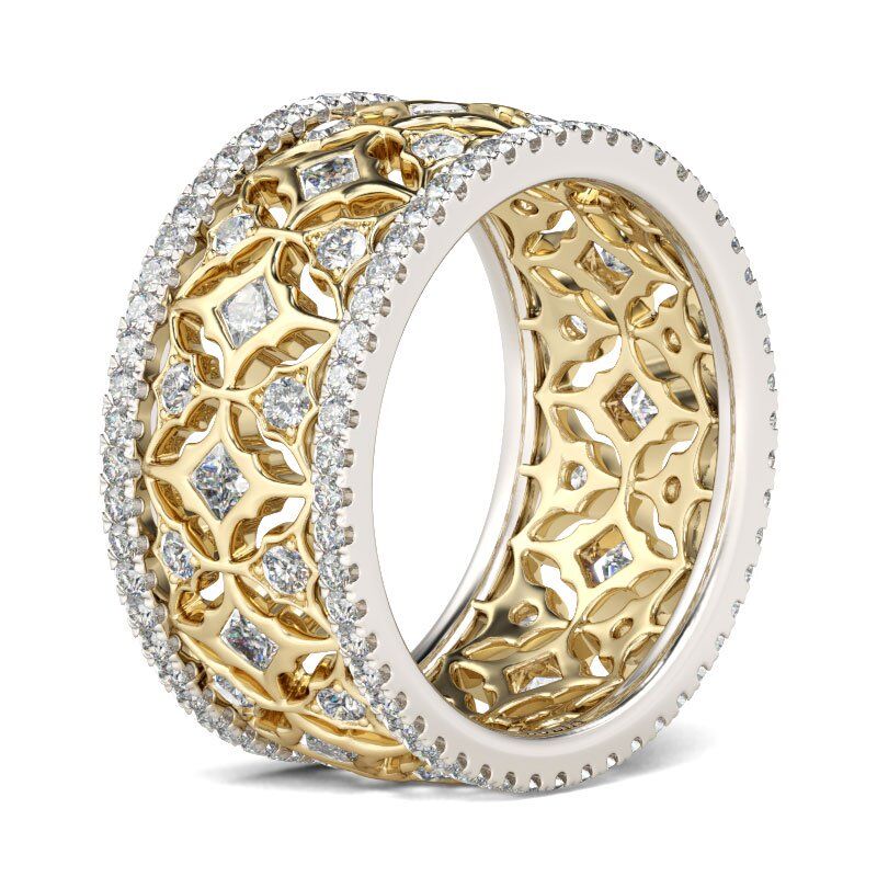 جوليا خاتم بقطع دائري من الفضة الإسترليني بلونين فن ديكو النسائية