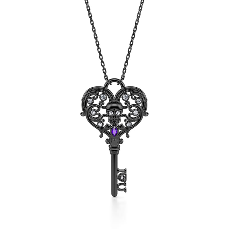 Jeulia "Never Ending Love" Skull Key Design Sterling Silver Necklace