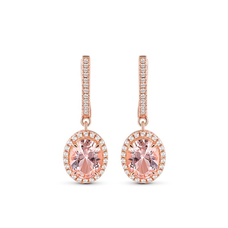 Jeulia Halo Oval Cut Synthetic Morganite Sterling Silver Drop Earrings