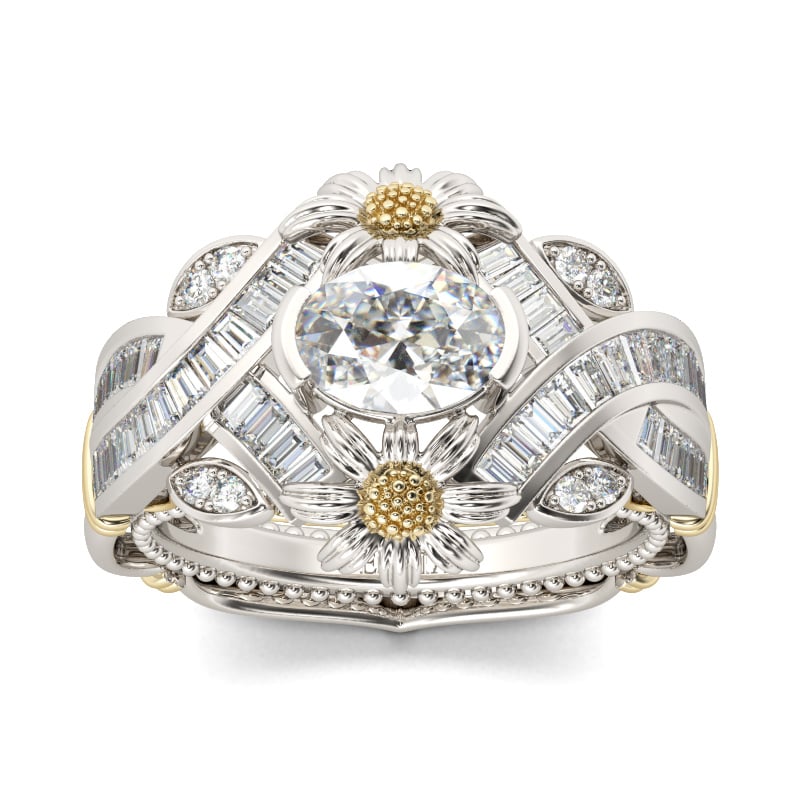 Jeulia Daisy Twist Oval Cut Sterling Silver Ring