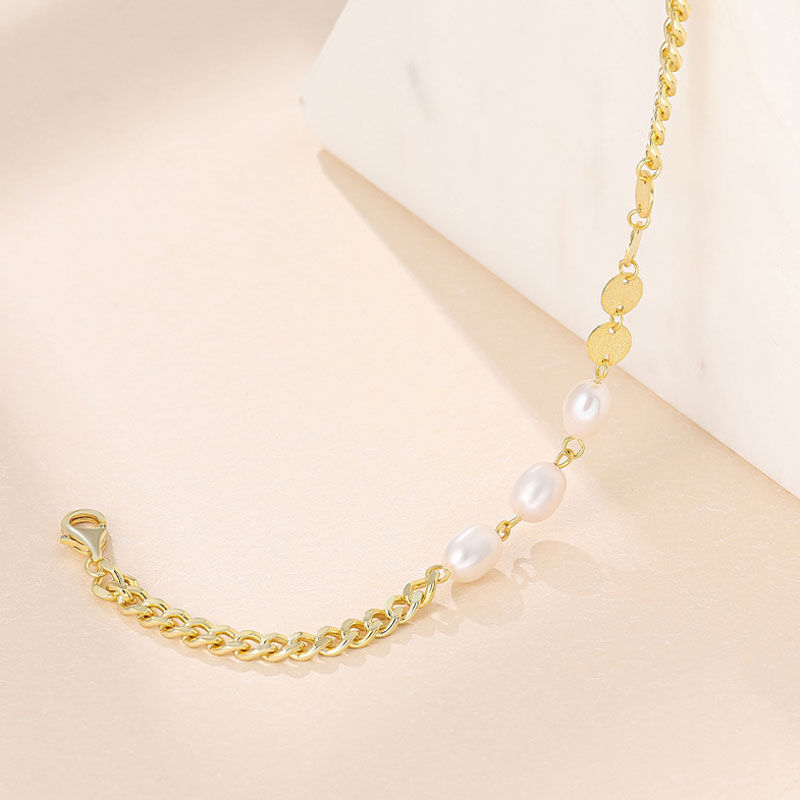 Jeulia Modern White Beaded Chain Sterling Silver Bracelet