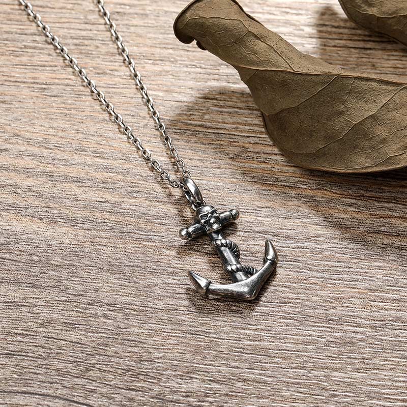 Jeulia "Small Anchor" Skull Sterling Silver Necklace