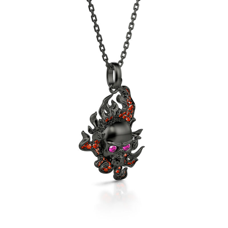 Jeulia "Burning Ghost" Skull Flame Sterling Silver Necklace