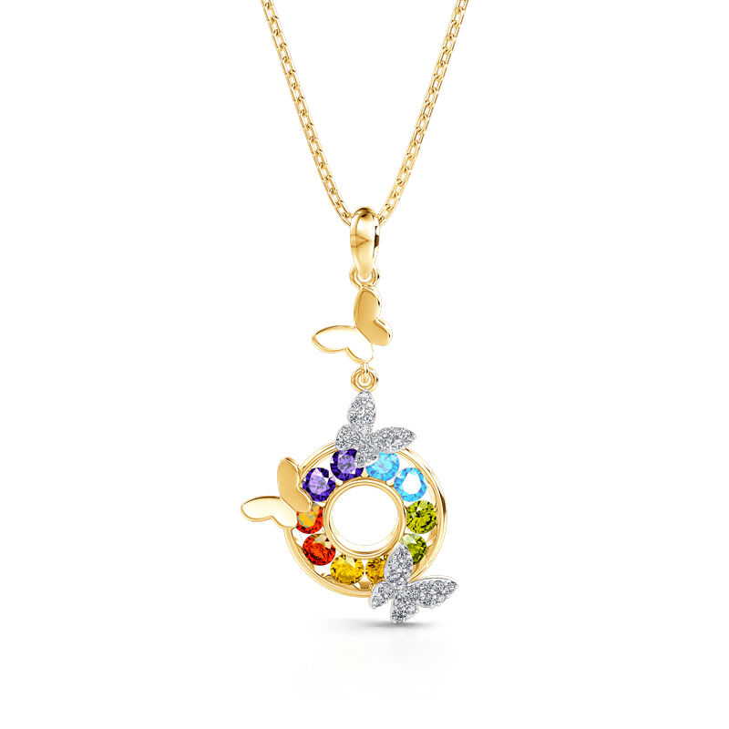 Jeulia Butterfly on Rainbow Circle Sterling Silver Necklace