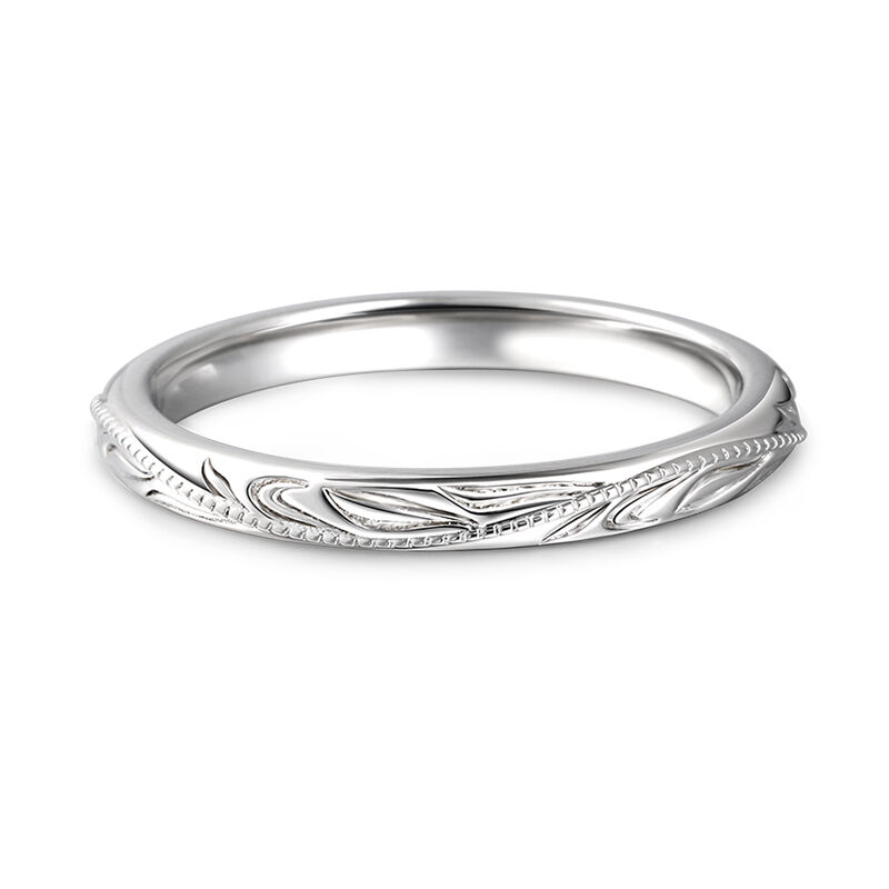 Jeulia "Always & Forever" Unique Leaf Carved Sterling Silver Women's Band